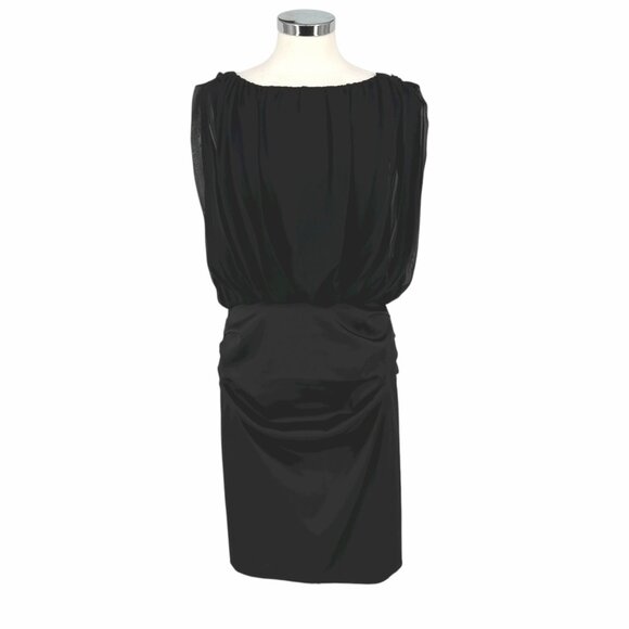 Saks Fifth Avenue Black Silk Blend Ruched Sleeveless Party Dress Size 12 - Picture 1 of 13